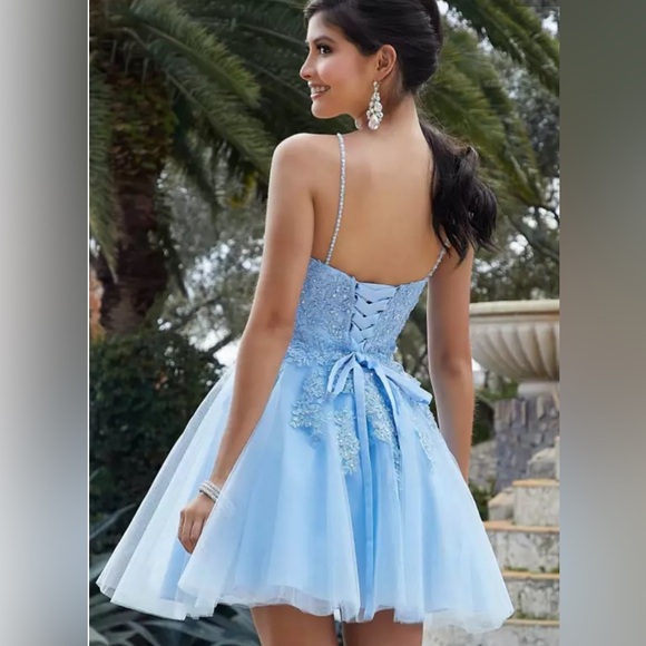 MORILEE BLUE FLORAL TULLE DRESS (4) - Picture 2 of 6